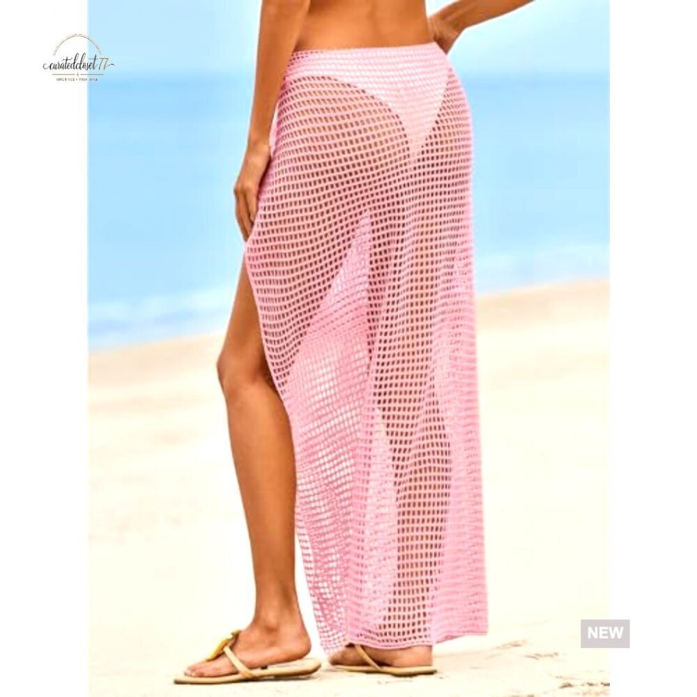 Crochet Hollow Out Maxi Skirt Coverup 3-in-1 Bikini Wrap Beach Resortwear - Picture 3 of 5